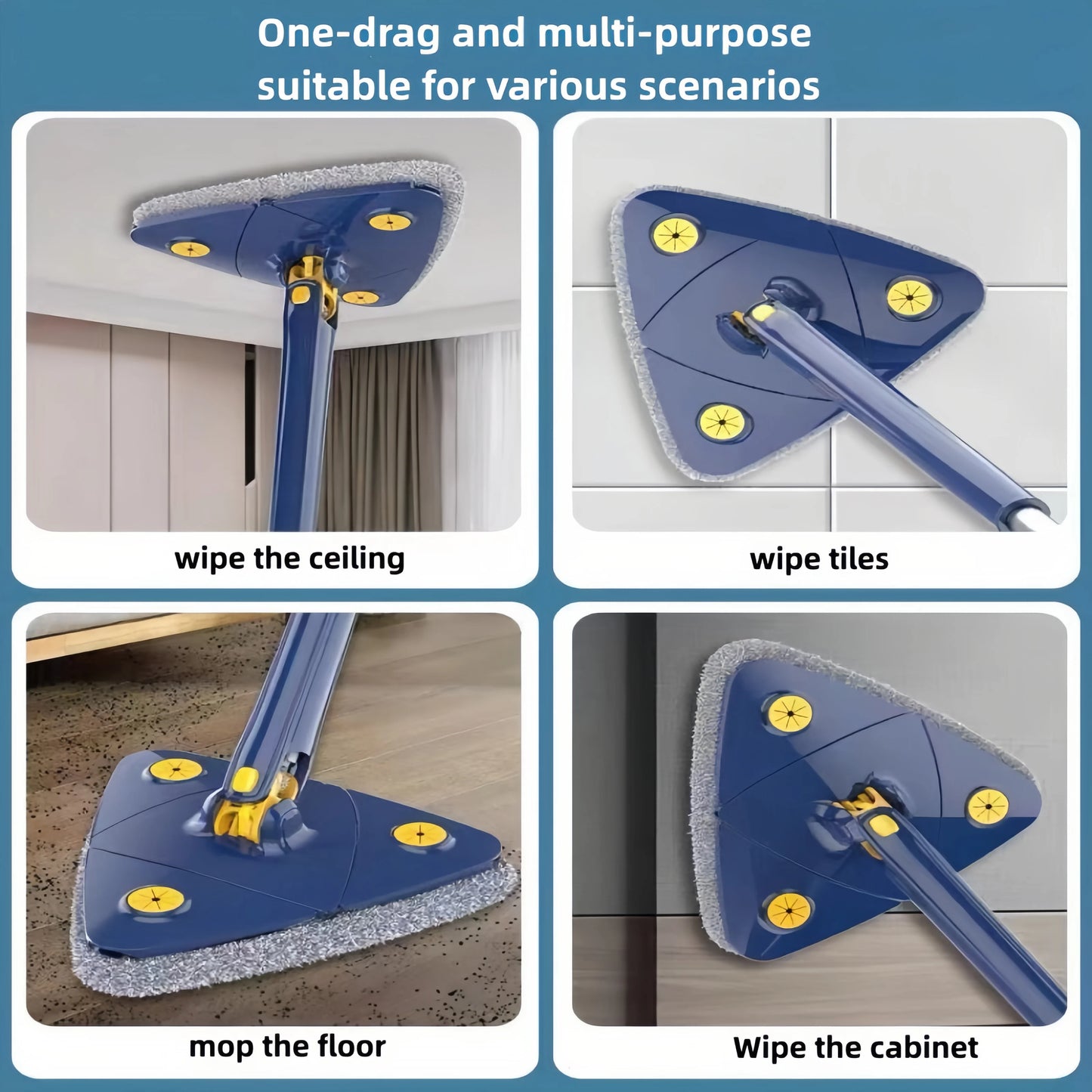 360 Telescoping Rotatable Adjustable Floor Mop Absorbent Wet And Dry For Tub Tile Floor Wall Cleaning